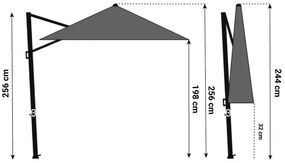 Zweefparasol  3x3m S2 Excellent (excl. voet) Grijs-antraciet Camello Luna
