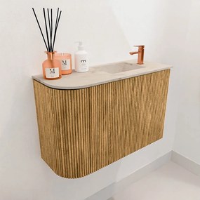 Mondiaz Joya DLux 60cm toiletmeubel ronding links oak met wastafel faye rechts 1 kraangat frappe