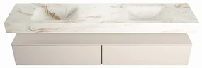 Mondiaz Alan DLux badmeubel 200cm linen 2 lades met wastafel frappe dubbel zonder kraangat