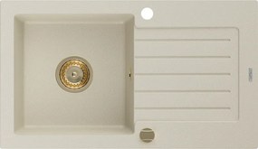 Mexen Pablo granieten spoelbak 1-komoer met afdruiprek 752 x 436 mm, beige, gouden sifon - 6510751010-69-G