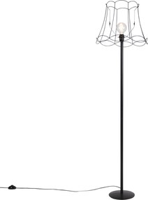 Zwarte vloerlamp met Granny Frame kap zwart 45 cm - Simplo