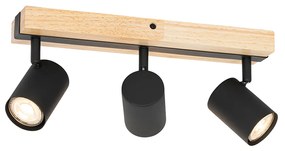 Plafondlamp zwart met hout 3-lichts verstelbaar rechthoekig - Jeana