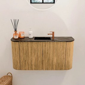 Mondiaz Joya DLux 85cm toiletmeubel ronding links/rechts oak met wastafel faye midden 1 kraangat lava