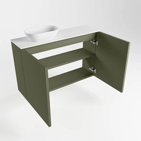 Mondiaz Fowy toiletmeubel 80cm army met witte waskom links en kraangat