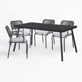 Rechthoekige Tafelset 160x90 Cm En 4 Stapelbare Tuinstoelen Van Aluminium Arhiza Grijs – Grafiet - Sklum