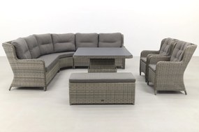 Sandigo lounge dining set met bijzetbank + 2x dining tuinstoel