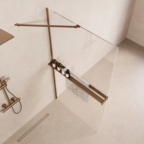 Saniclear Oblique inloopdouche 80cm met handdoekhouder en helder glas verouderd messing