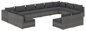 vidaXL 12-delige Loungeset met kussens poly rattan grijs