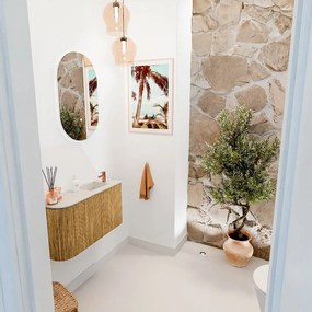 Mondiaz Joya DLux 70cm toiletmeubel ronding links oak met wastafel faye rechts 1 kraangat ostra