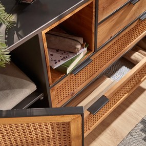Kave Home Kyoko Rotan Webbing Dressoir Zwart Staal - 120x40x75cm.