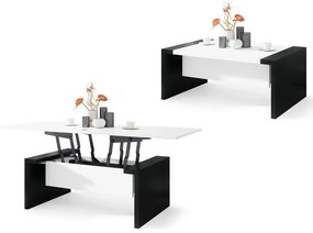 SPACE wit/zwart, opklapbare salontafel, in hoogte verstelbaar