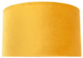 Stoffen Velours lampenkap geel 35/35/20 met gouden binnenkant cilinder / rond