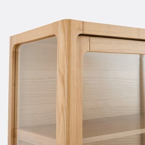 Vitrinekast in massief essen en eikenfineer, 4 deuren, hoogte 180 cm, Tress