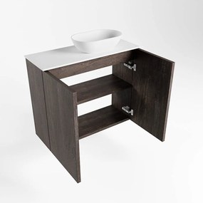 Mondiaz Fowy toiletmeubel 60cm dark brown met witte waskom rechts en kraangat