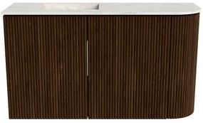 Mondiaz Joya DLux 70cm toiletmeubel ronding rechts walnut met wastafel faye links zonder kraangat ostra