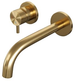 Brauer Gold Edition ColdStart wastafelkraan inbouw gebogen uitloop en rozetten model B2 geborsteld messing PVD