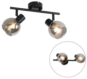Art Deco plafondlamp zwart met smoke glas 2-lichts - Vidro