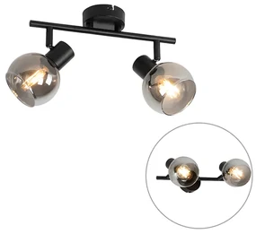 Art Deco plafondlamp zwart met smoke glas 2-lichts - Vidro Art Deco E14 rond Binnenverlichting Lamp