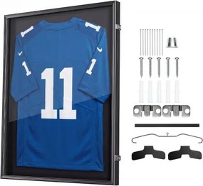 VEVOR Jersey Frame 925 x 718 mm Hout met PC-plaat Magnetische Sluiting Zwart, Jersey Fotolijst 98% UV-bescherming, Objectlijst met Ophanghaak voor Honkbal-, Basketbal-, Voetbal- en Hockeyshirts