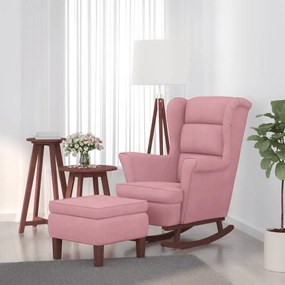 vidaXL Schommelstoel met houten poten en voetenbank fluweel roze