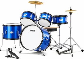 VEVOR 5-delige drumset voor kinderen, beginnersdrumset met bastoms, snaredrum, floortrommel, verstelbare drumkruk, hi-hatpedaal en twee paar drumstokken, geschikt voor kinderen, blauw