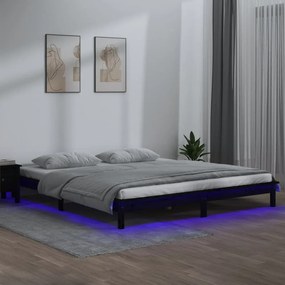 vidaXL Bedframe LED massief hout zwart 140x200 cm