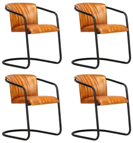 vidaXL Eetkamerstoelen 4 st echt leer tan