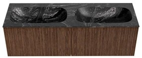 Mondiaz Kurve-dlux 140cm badmeubel walnut met 2 lades en wastafel stor small dubbel 2 kraangaten lava