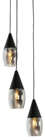 Moderne hanglamp zwart met smoke glas 3-lichts - Drop Modern E27 rond Binnenverlichting Lamp