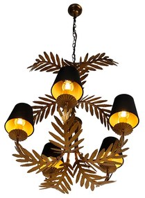 Kroonluchter goud met katoenen klemkap zwart 5-lichts - Botanica Landelijk E14 Binnenverlichting Lamp