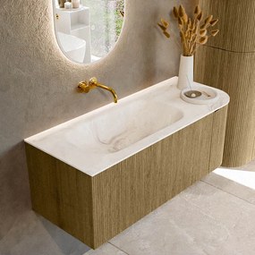 Mondiaz Kurve-dlux 115cm badmeubel ronding rechts dusk met 1 lade en deur en wastafel big small links zonder kraangat frappe