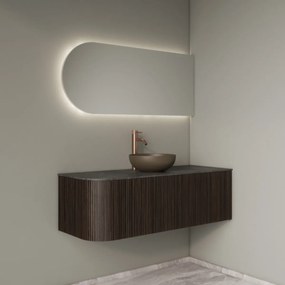 Gliss Design Alluro badmeubel ribbelfront met ronding links 120cm ebony en zwart leisteen toppaneel
