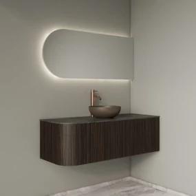 Gliss Design Alluro badmeubel ribbelfront met ronding links 120cm ebony en zwart leisteen toppaneel
