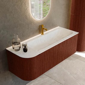Mondiaz Kurve-dlux 125cm badmeubel ronding links ruby met 1 lade en deur en wastafel big medium kraangat rechts opalo