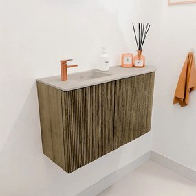 Mondiaz Joya DLux 70cm toiletmeubel ronding rechts dusk met wastafel faye links 1 kraangat opalo