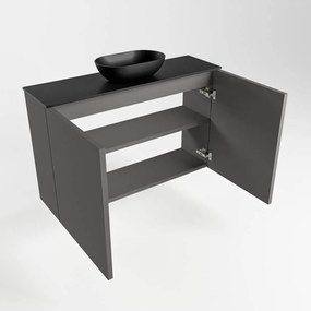 Mondiaz Fowy toiletmeubel 80cm dark grey met zwarte waskom midden zonder kraangat