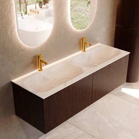 Mondiaz Kurve-dlux 140cm badmeubel ruby met 2 lades en wastafel stor small dubbel 2 kraangaten ostra