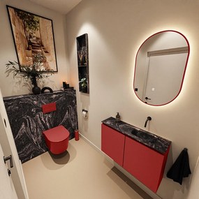 Mondiaz Ture DLux toiletmeubel 80cm fire met wastafel lava rechts zonder kraangat