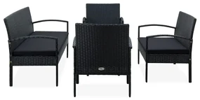 vidaXL 5-delige Loungeset met kussens poly rattan zwart