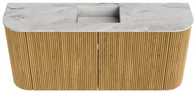 Mondiaz Joya DLux 95cm toiletmeubel ronding links/rechts oak met wastafel faye midden 1 kraangat glace