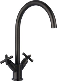 Job Accross keukenmengkraan tweegreeps met draaibare uitloop incl. aansluitslangen en filterstopkranen brushed black