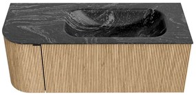 Mondiaz Kurve-dlux 115cm badmeubel ronding links oak met 1 lade en deur en wastafel big small kraangat rechts lava