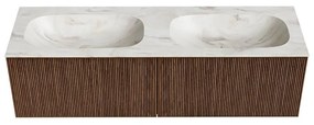 Mondiaz Kurve-dlux 150cm badmeubel walnut met 2 lades en wastafel stor small dubbel zonder kraangat ostra