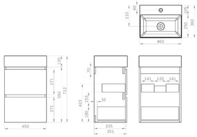 Mueller Minus badmeubel 45cm mat zwart met glans witte wastafel