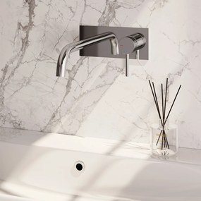 Brauer Stripe inbouw wastafelkraan ColdStart met gebogen uitloop en afdekplaat model A1 chroom