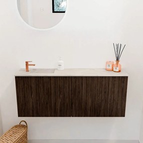 Mondiaz Joya DLux 100cm toiletmeubel walnut met wastafel faye links 1 kraangat ostra