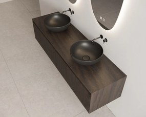 Gliss Design Timotheus badmeubel met 2 lades en ribbelfront 160cm charcoal met zwarte waskom
