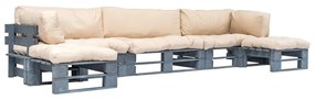 vidaXL 6-delige Loungeset pallet met zandkleurige kussens hout