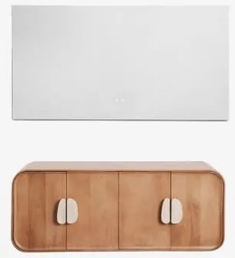Dubbel Zwevend Badkamermeubelset 130x45 Cm Van Mangohout En Natuurlijke Kivalina-steen Travertijn - Mangohout & Zonder Wastafel & Rectangular Led And