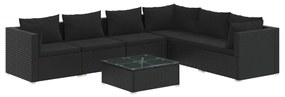 vidaXL 7-delige Loungeset met kussens poly rattan zwart